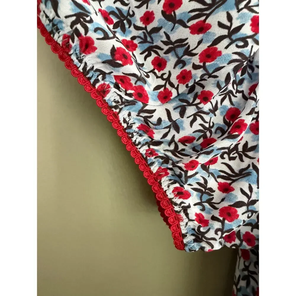 J. Crew Poppy Crepe de Chine Top Skirt Set Floral Blue Red Size Small
